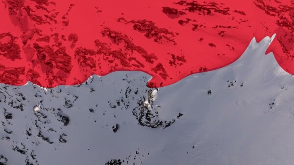 Area highlighted in red showing the aspect of an avalanche