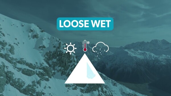 Thumbnail for loose wet with a diagram highlight conditions of this avalanche tyoe